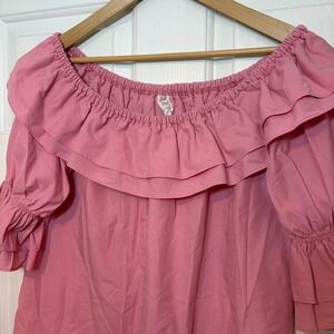 Malco Modes Mauve Pink Off Shoulder Ruffle Blouse Vintage 80s M Ren Fair Cottage